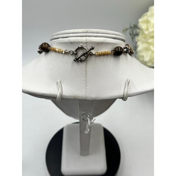 Artisan made Sterling Agate Browns, Cream, Tans, Crystal Bronzite  
necklace - Picture 6 of 11